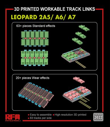 RYE FIELD MODEL Leopard 2A5/A6/A7 3D printed workable track links