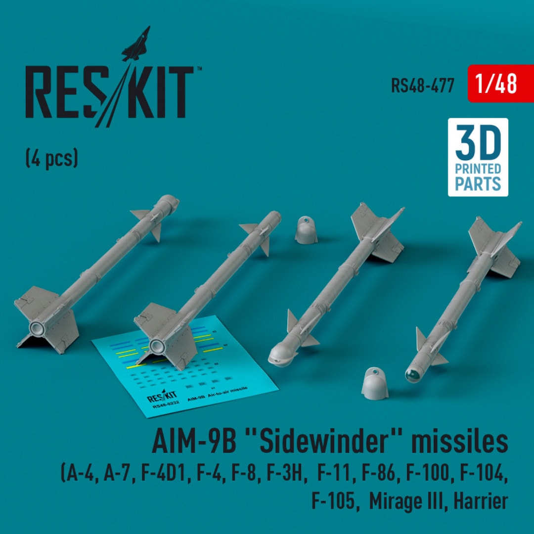Set de 4 misiles AIM-9B Sidewinder en escala 1:48 de Reskit referencia RS48-0477