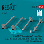 Set de 4 misiles AIM-9B Sidewinder en escala 1:48 de Reskit referencia RS48-0477