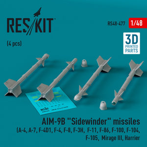 Set de 4 misiles AIM-9B Sidewinder en escala 1:48 de Reskit referencia RS48-0477