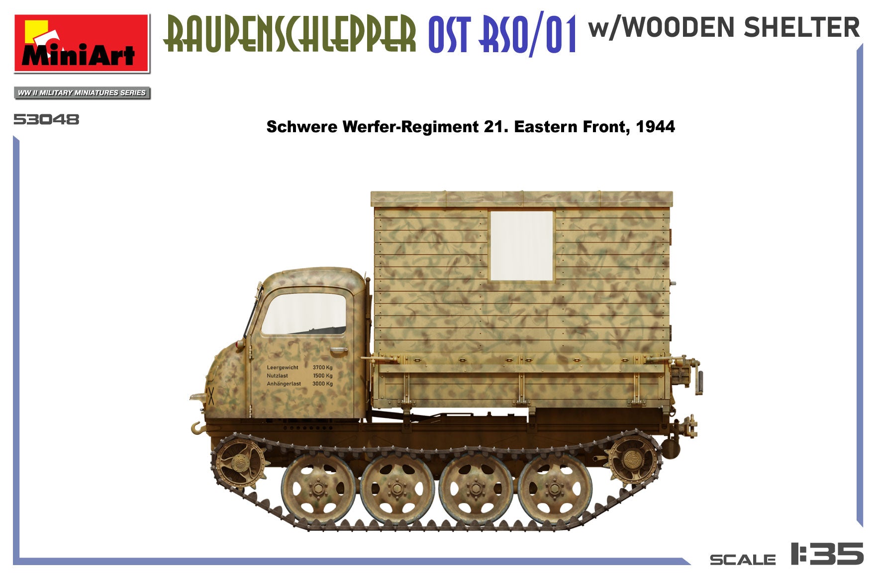 Esquema de camuflaje 3 de la maqueta del Raupenschlepper OST RSO/01 con casamata de madera en escala 1:35 de Miniart referencia 53048