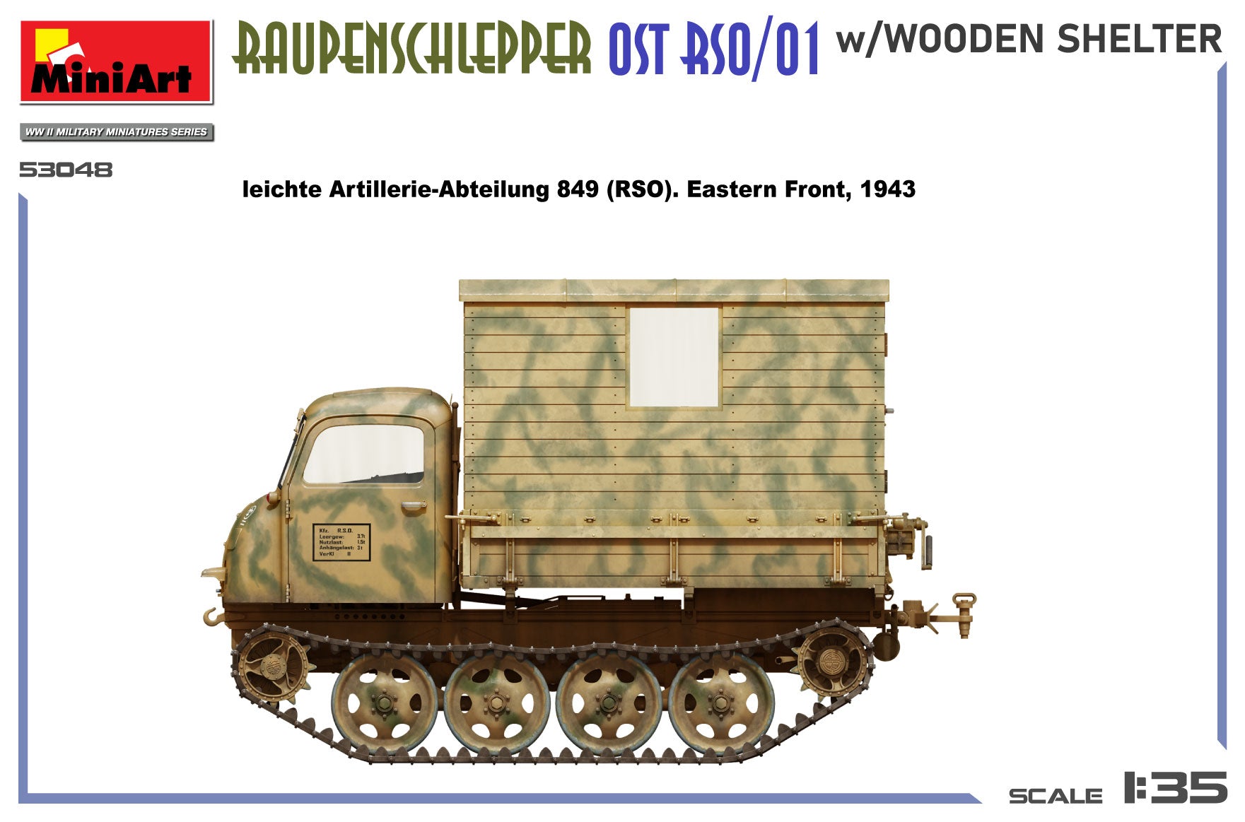 Esquema de camuflaje 1 de la maqueta del Raupenschlepper OST RSO/01 con casamata de madera en escala 1:35 de Miniart referencia 53048