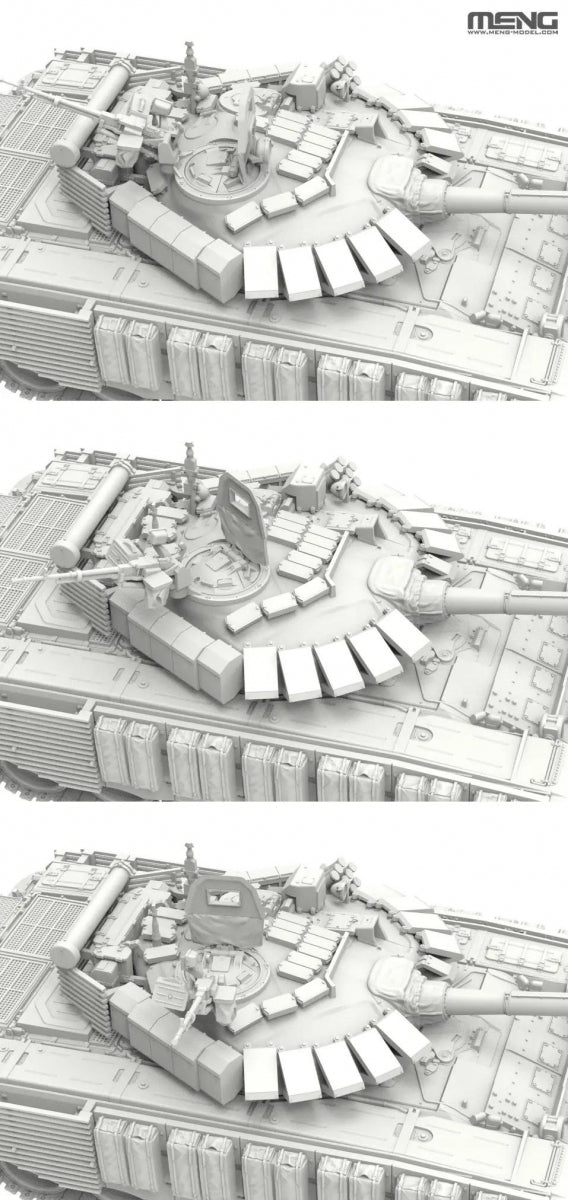 Configuraciones de la torreta de la maqueta del carro de combate ruso T-72 en versión B3M en escala 1:72 de Meng referencia 72-007