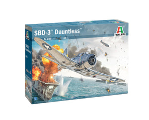 Portada de la caja de la maqueta del avión SBD-3 Dauntless en escala 1:48 de Italeri referencia 2841