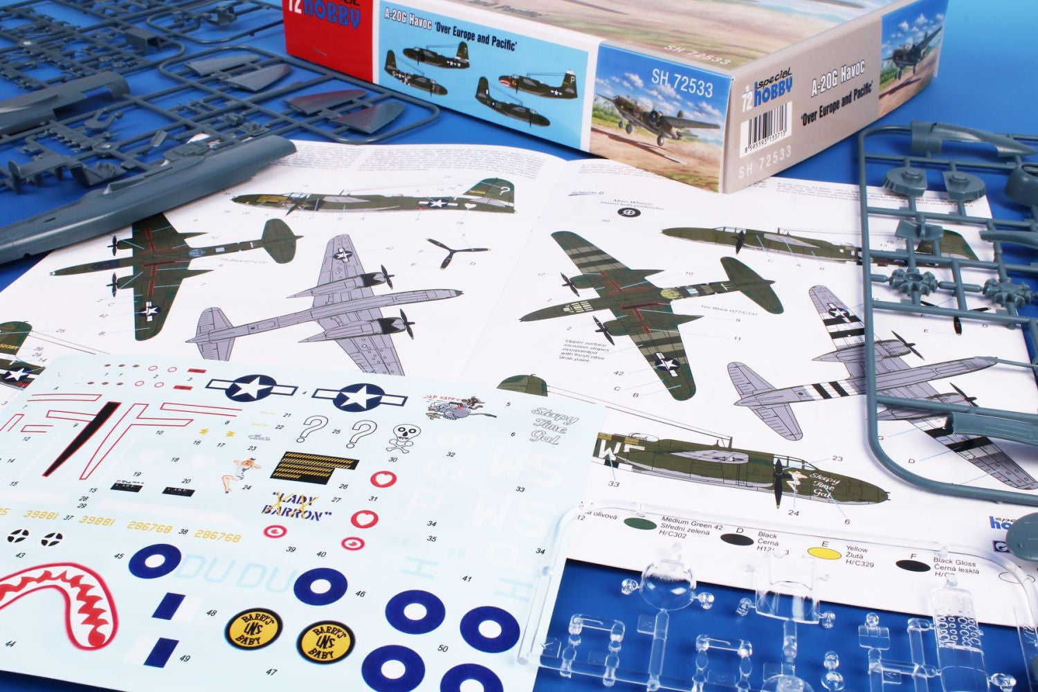 Calcas de la maqueta del bombardero A-20 Havoc en escala 1:72 de Special Hobby referencia SH72533