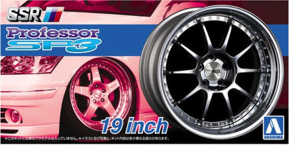 Portada de la caja de las llantas SSR Professor SP3 de 19 pulgadas para coches escala 1:24 de Aoshima referencia 05254