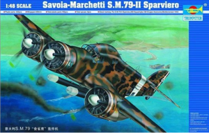 Portada de la caja de la maqueta del avion italiano SM-79 Sparviero en escala 1:48 de Trumpeter referencia 02817