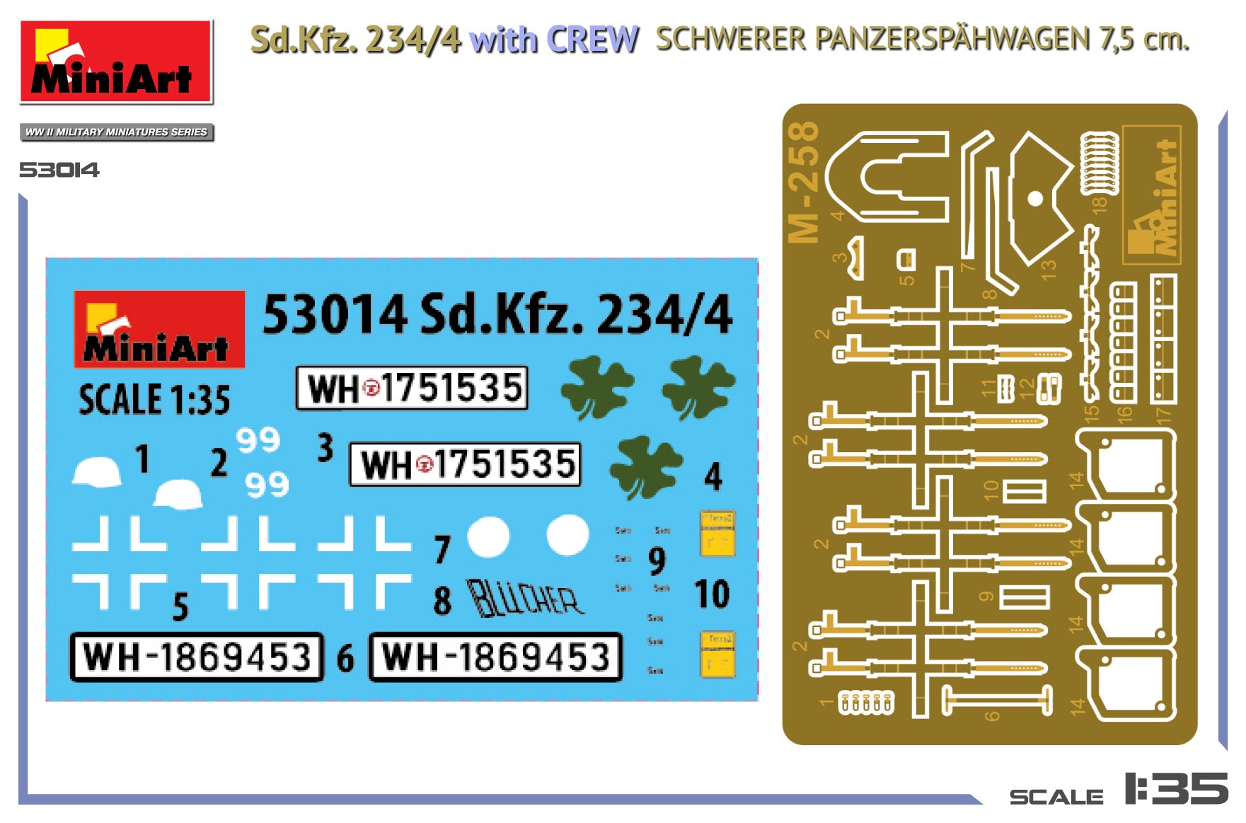 Fotograbados y calcas de la maqueta del Sd.Kfz. 234/4 a escala 1:35 de Miniart referencia 53014