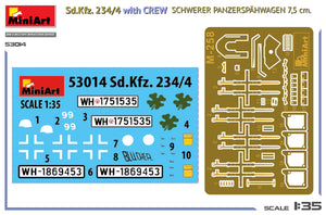 Fotograbados y calcas de la maqueta del Sd.Kfz. 234/4 a escala 1:35 de Miniart referencia 53014