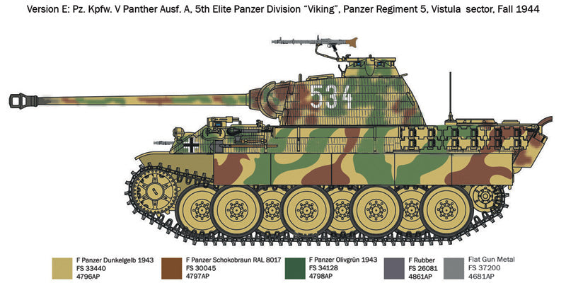 Esquema de pintura 5 de la maqueta del carro de combate alemán Panther Ausf A en escala 1:72 de Italeri referencia 7018