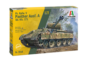 Portada de la caja de la maqueta del carro de combate alemán Panther Ausf A en escala 1:72 de Italeri referencia 7018