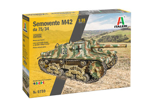 Portada de la caja de la maqueta del carro italiano Semovente M2 en versión mejorada en escala 1:35 de Italeri referencia 6759