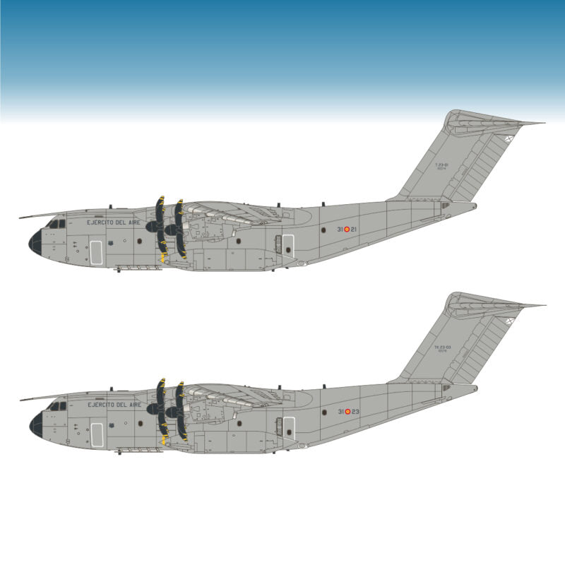 Set de calcas con insignias españolas para las maquetas del avión Airbus A400M del Ala 31, en escala 1:72 de Series Españolas referencia 1472
