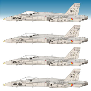 Set de calcas con insignias españolas para las maquetas del avión EF-18 A de todas las Alas del Ejército del Aire, en escala 1:72 de Series Españolas con referencia 1272