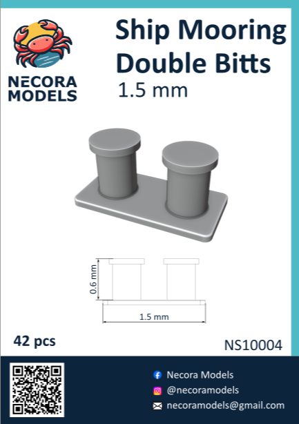 Bitas de amarre de 1,5mm para maquetas de barcos de escala 1:700 de Necora Models referencia NS1004