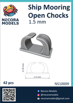 Ganchos abiertos de amarre de 1,5mm para maquetas de barcos de escala 1:700 de Necora Models referencia NS1009