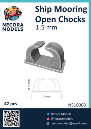 Ganchos abiertos de amarre de 1,5mm para maquetas de barcos de escala 1:700 de Necora Models referencia NS1009