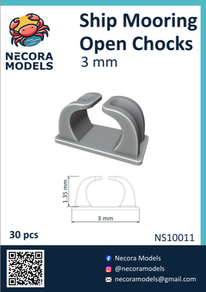 Ganchos abiertos de amarre de 3mm para maquetas de barcos de escala 1:350 de Necora Models referencia NS1011
