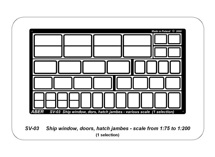 Instrucciones del set de puertas y ventanas para barcos en distintas escalas de Aber referencia SV-03
