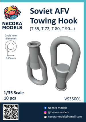 Set de 10 ganchos de remolque para maquetas de tanques soviéticos en escala 1:35 de Necora Model referencia VS35001