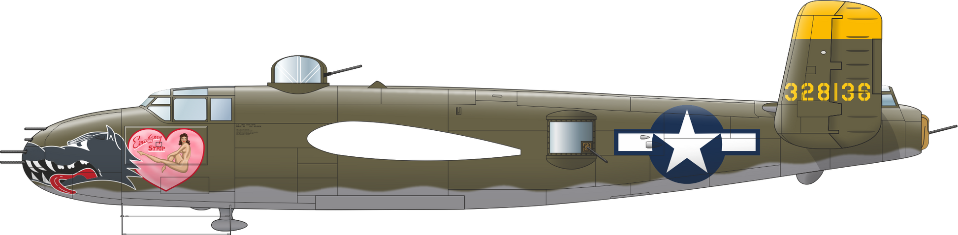 Perfil izquierdo con decoración 2 del bombardero B-25J Mitchell en escala 1:48 de Eduard referencia 548001