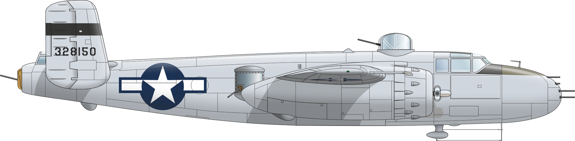 Perfil derecho con decoración 4 del bombardero B-25J Mitchell en escala 1:48 de Eduard referencia 548001