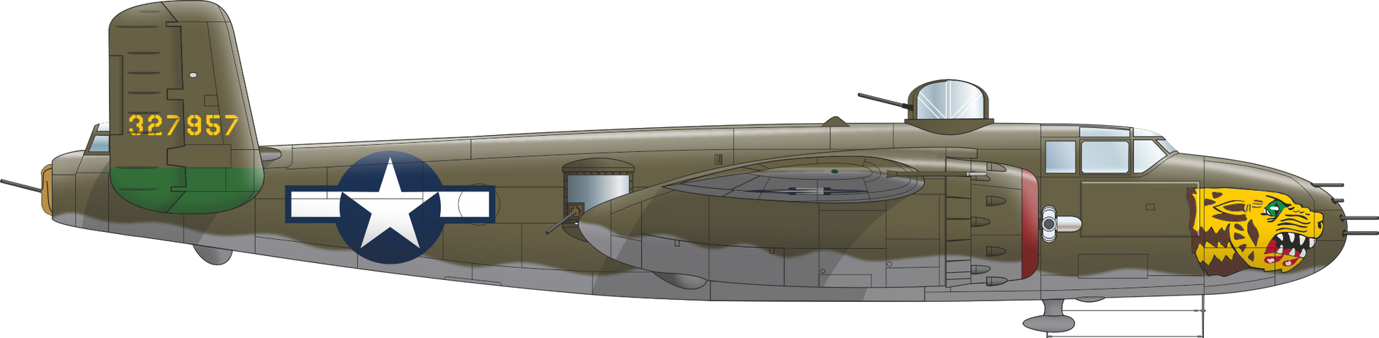Perfil derecho con decoración 5 del bombardero B-25J Mitchell en escala 1:48 de Eduard referencia 548001
