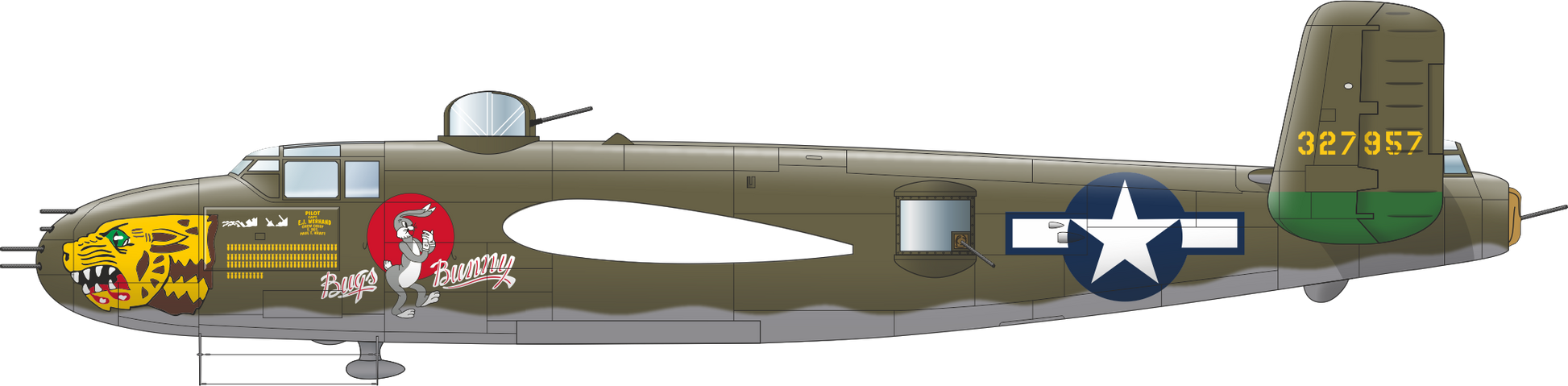 Perfil izquierdo con decoración 5 del bombardero B-25J Mitchell en escala 1:48 de Eduard referencia 548001
