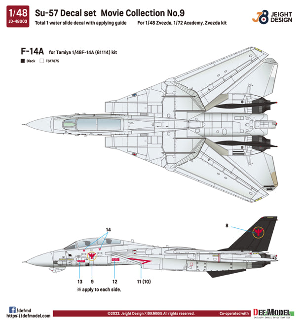 Decoración 2 del set de calcas para caza ruso Su-57 en escalas 1/72 y 1/48 de Def Model referencia JD48003
