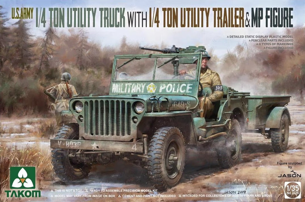 TAKOM (1/35) U.S. Army 1/4 Ton Utility Truck with 1/4 Ton Utility Trailer & MP Figure