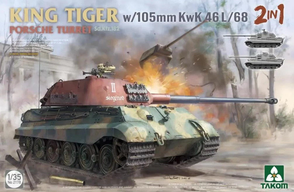 TAKOM (1/35) Sd.Kfz.182 King Tiger Porsche turret w/105m KwK 46 L/68 2 in 1