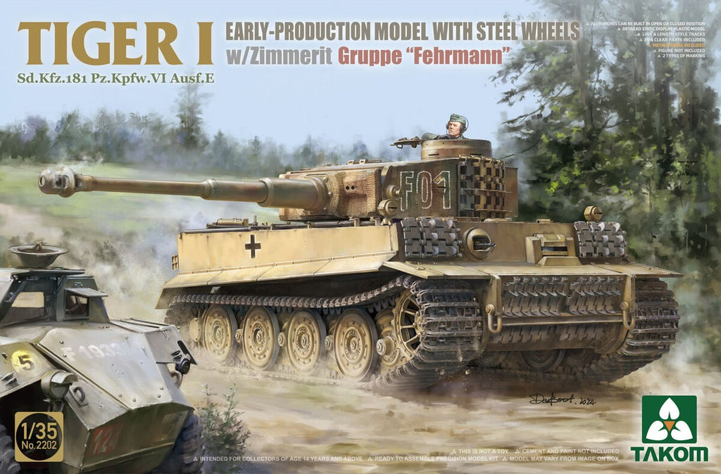 TAKOM (1/35) Tiger I Sd.Kfz.181 Pz.Kpfw.VI Ausf.E - Early-Production Model With Steel Wheels And Zimmerit, Gruppe 'Fehrmann'