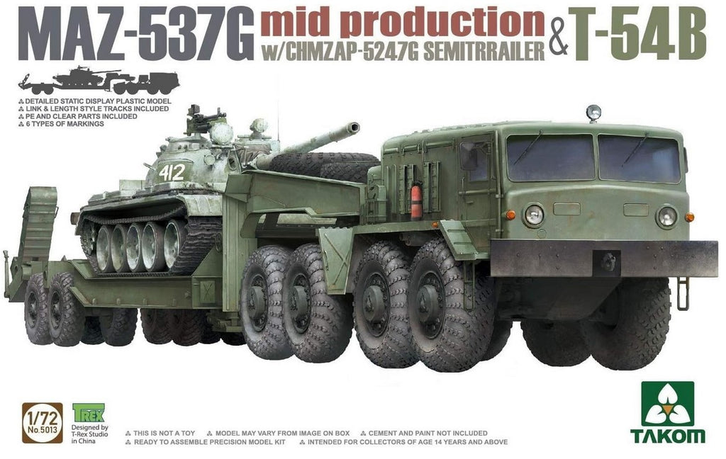 TAKOM (1/72) MAZ-537G mid production with CHMZAP-5247G Semitrailer & T-54B