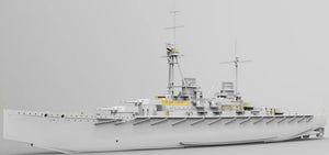 Perfil frontal de la maqueta del crucero de batalla alemán SMS Derfflinger durante 1916 en escala 1:700 de Takom referencia 7034