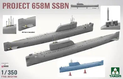Detalle de la maqueta del proyecto de submarino nuclear soviético 658M en escala 1:350 de Takom referencia 6016