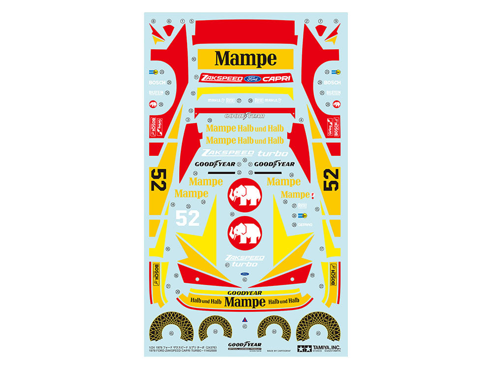 Calcas de la maqueta del Ford Mustang Zackspeed de 1978 en escala 1:24 de Tamiya referencia 24376