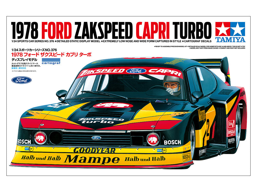Portada de la caja de la maqueta del Ford Mustang Zackspeed de 1978 en escala 1:24 de Tamiya referencia 24376