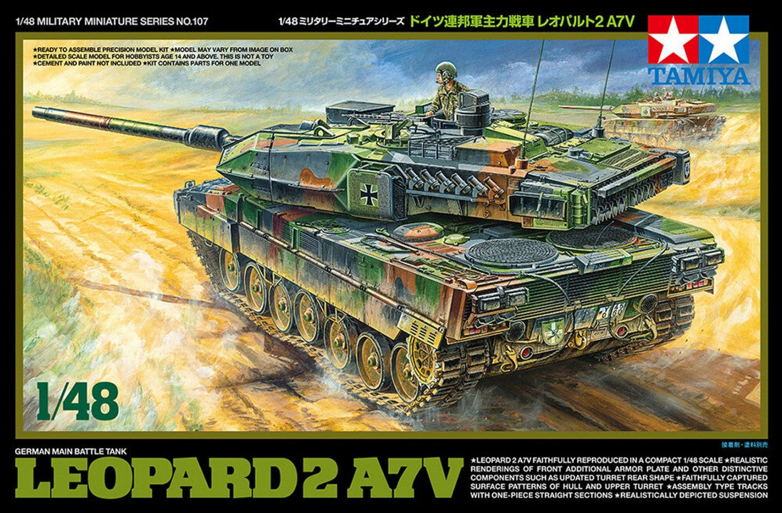 Portada de la caja de la maqueta del tanque Leopard A27V de Tamiya en escala 1:48 referencia 32607