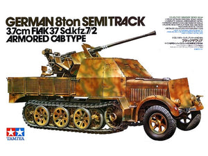 Foto de la portada de la caja de la maqueta del Semioruga alemán Sd.Kfz. 7/2 Flak 37 en escala 1:35 de Tamiya referencia 35144