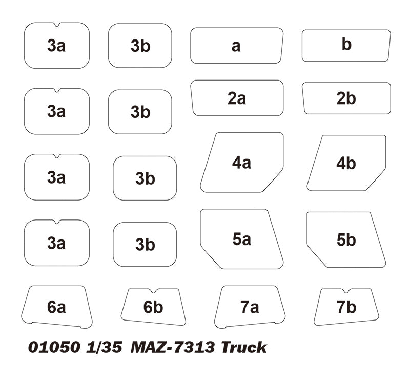 Mascaras de la maqueta del camión pesado chino Maz-7410 con remolque en escala 1:35 de Trumpeter referencia 01056