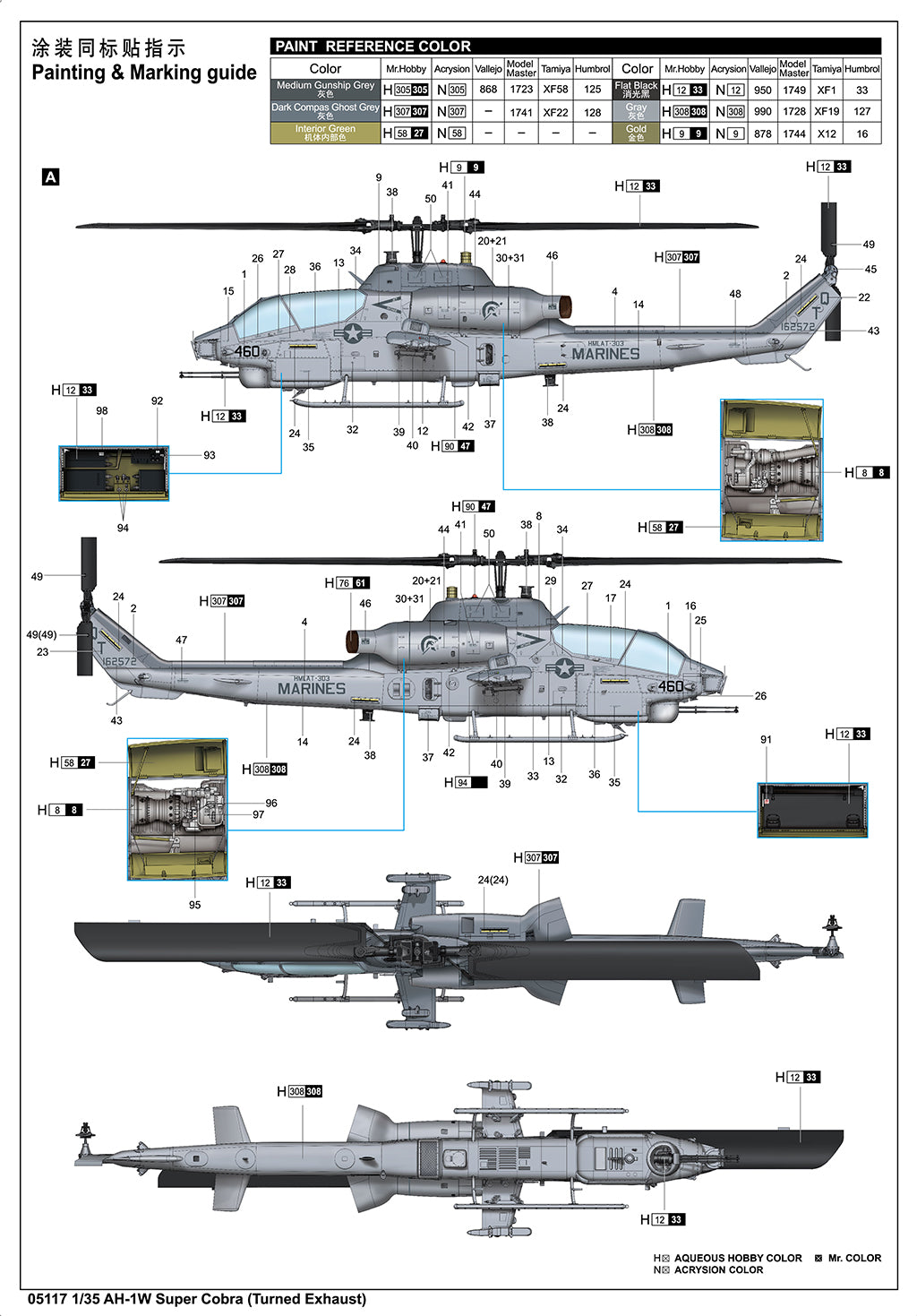 Decoración 1 de la maqueta del helicóptero de ataque Super Cobra AH-1W en versión tardía en escala 1:35 de Trumpeter referencia 05117