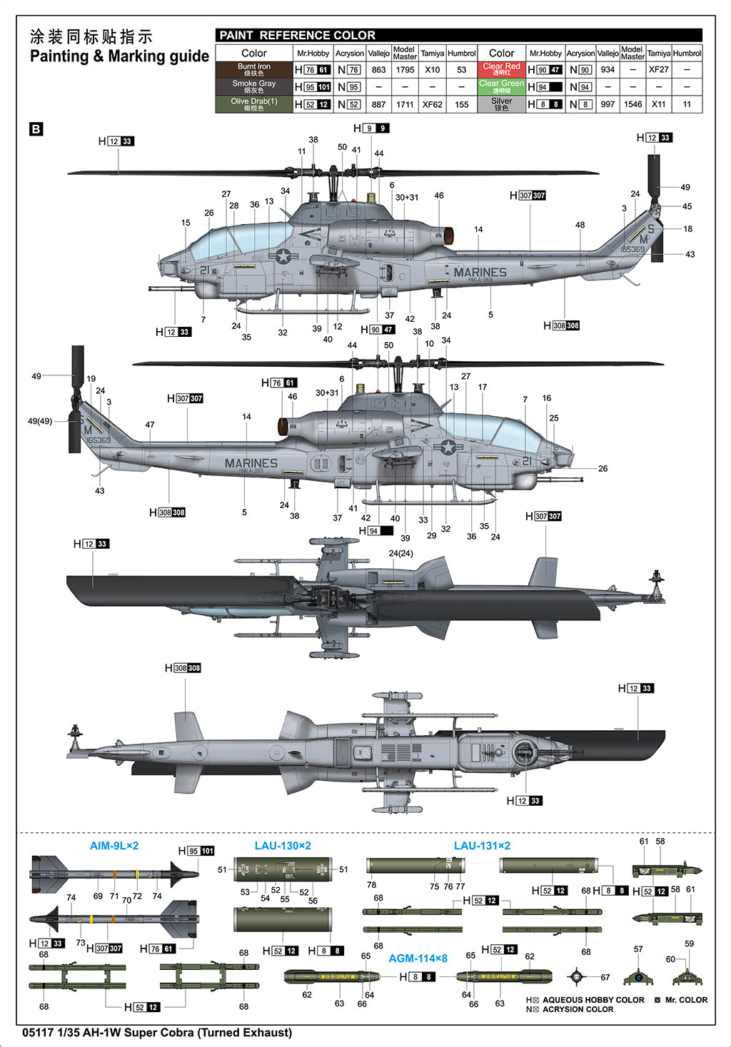 Decoración 2 de la maqueta del helicóptero de ataque Super Cobra AH-1W en versión tardía en escala 1:35 de Trumpeter referencia 05117