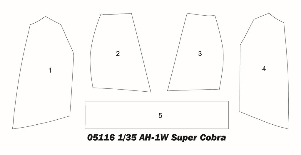 Máscaras de la maqueta del helicóptero de ataque Super Cobra AH-1W en versión tardía en escala 1:35 de Trumpeter referencia 05117