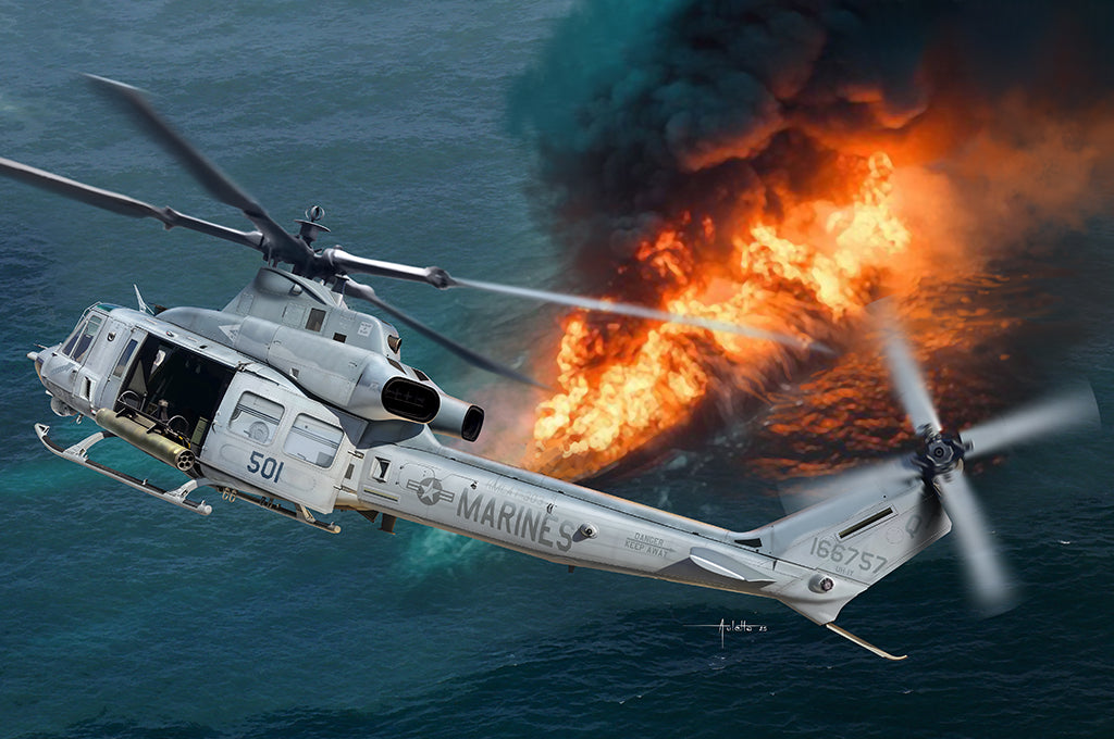 Portada de la caja de la maqueta del helicóptero UH-1Y Venow en escala 1:35 de Trumpeter referencia 05118