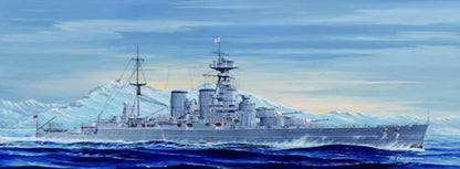 Portada de la caja de la maqueta del Crucero de Batalla británico Hood en 1931 en escala 1:700 de Trumpeter referencia 05741