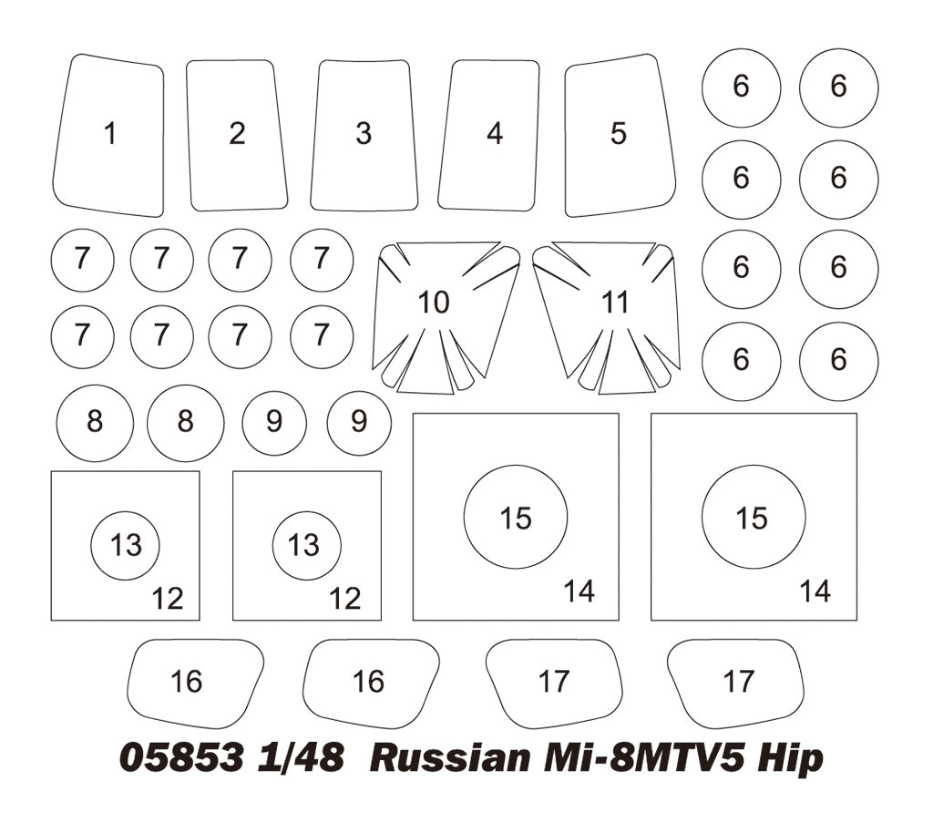 Máscaras de la maqueta del helicóptero ruso Mil Mi-8 MTV5 Hip en escala 1:48 de Trumpeter referencia