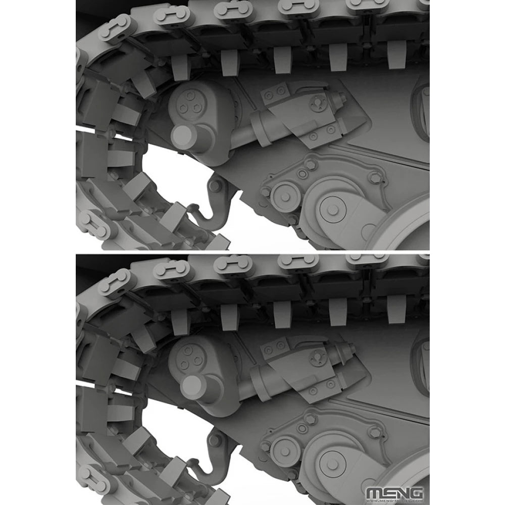 Detalle de las cadenas de la maqueta del carro de combate alemán Leopard A28 en escala 1:35 de Meng referencia TS-57