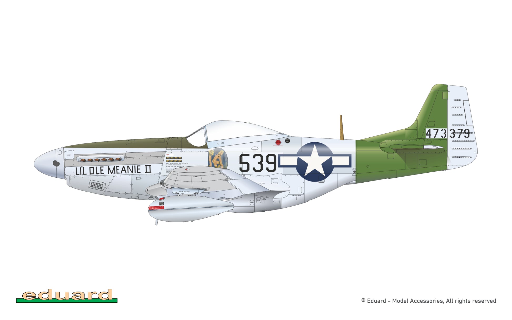 Esquema de pintura 3 de la maqueta del caza P-51D en su edicion especial Dual Combo Tales of Iwojima en escala 1:72 de Eduard referencia 2152