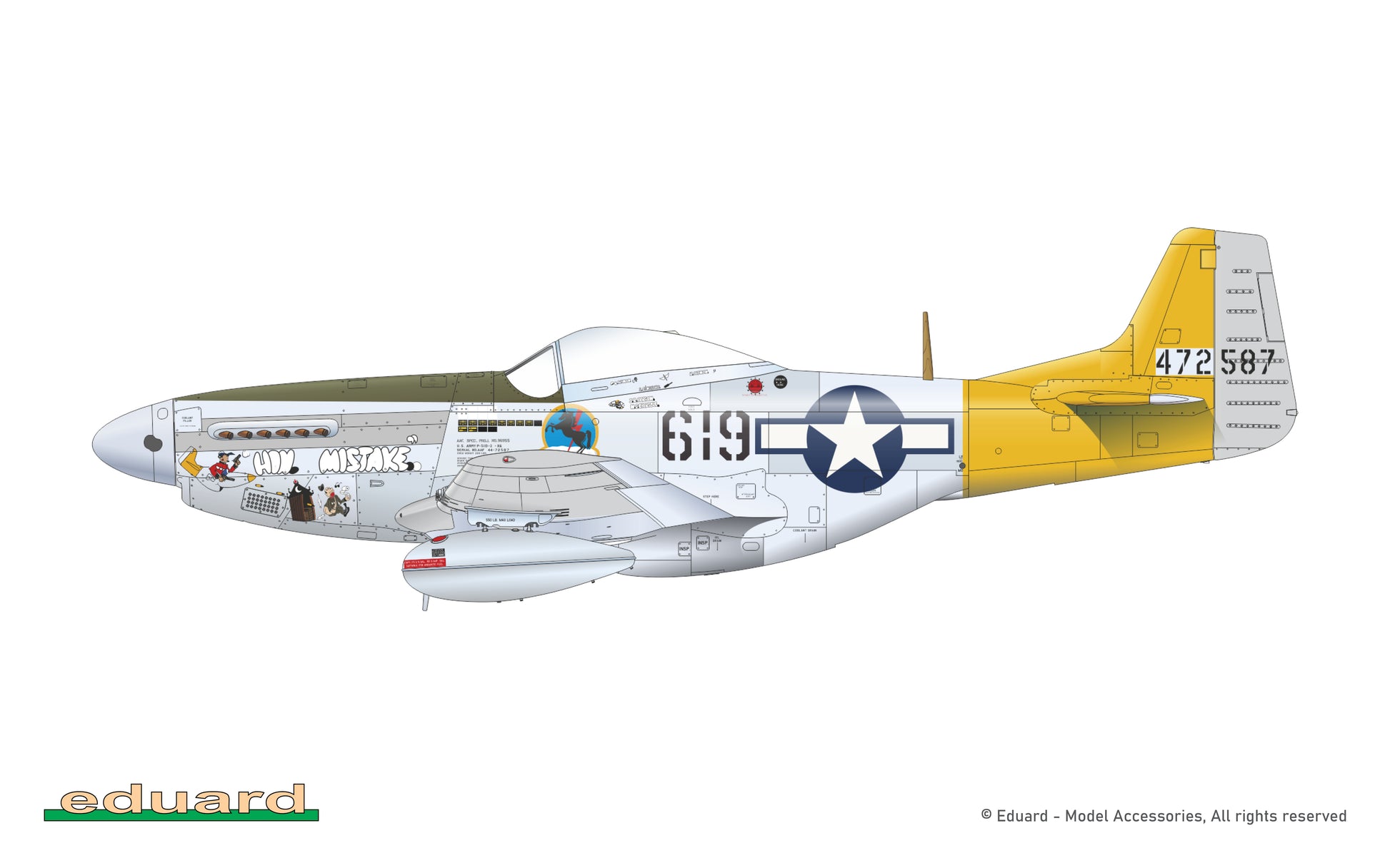 Esquema de pintura 1 de la maqueta del caza P-51D en su edicion especial Dual Combo Tales of Iwojima en escala 1:72 de Eduard referencia 2152