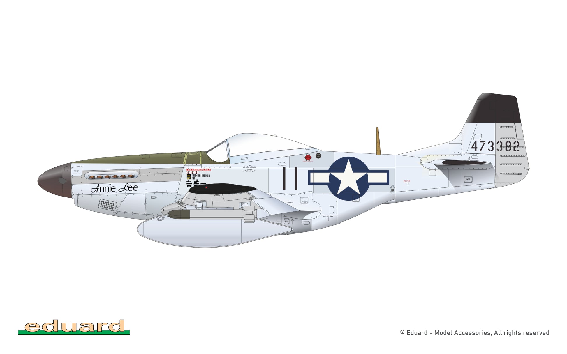 Esquema de pintura 12 de la maqueta del caza P-51D en su edicion especial Dual Combo Tales of Iwojima en escala 1:72 de Eduard referencia 2152